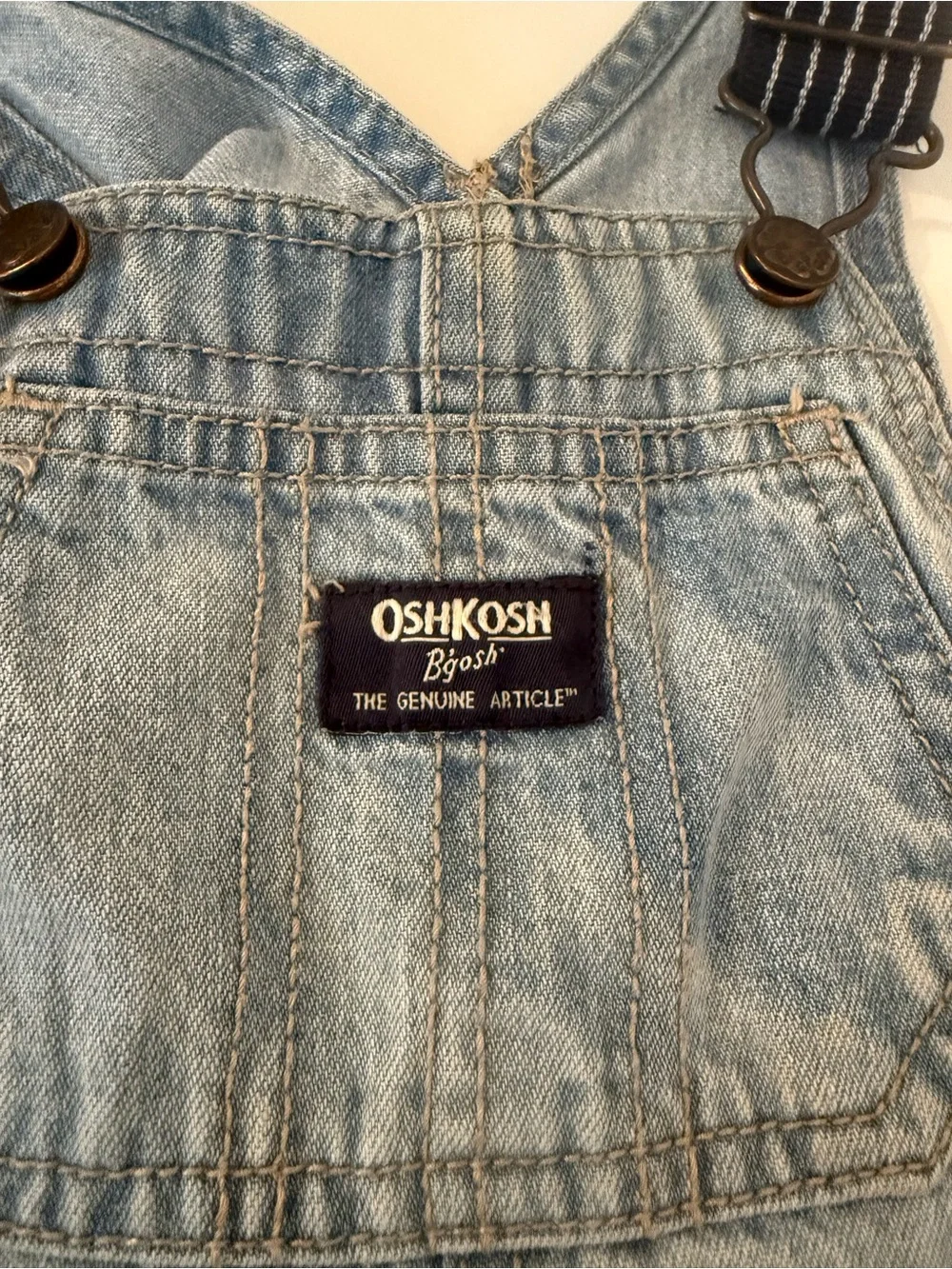 OshKosh B'gosh Light Blue Denim Short Overalls with Striped Straps